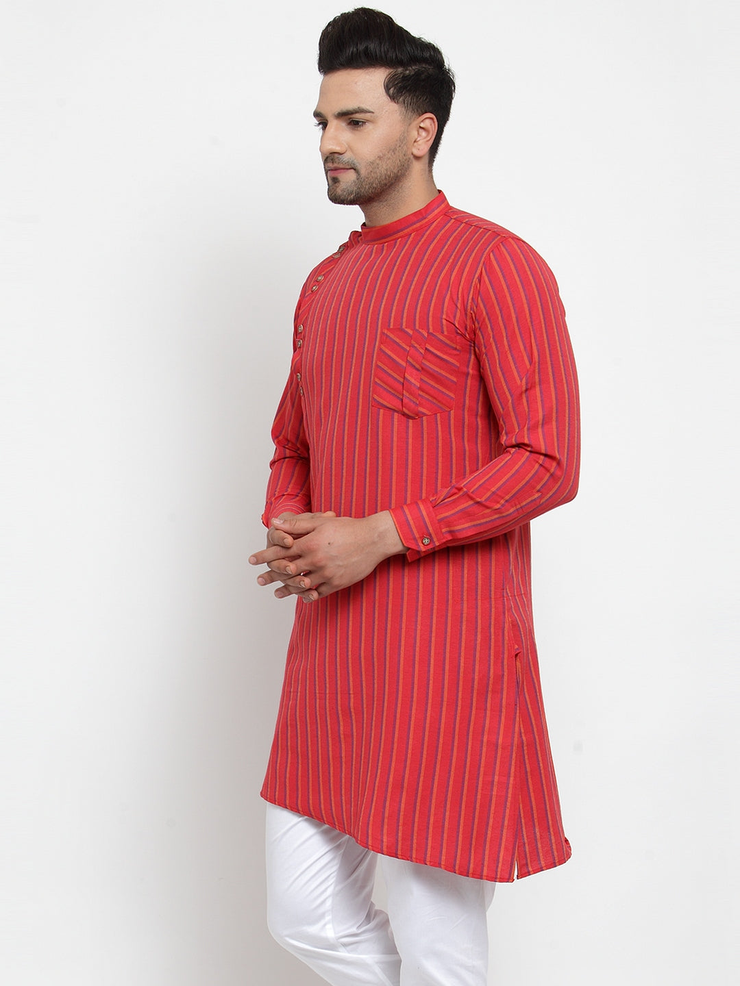 KLOTTHE Red Cotton Striped Kurtas