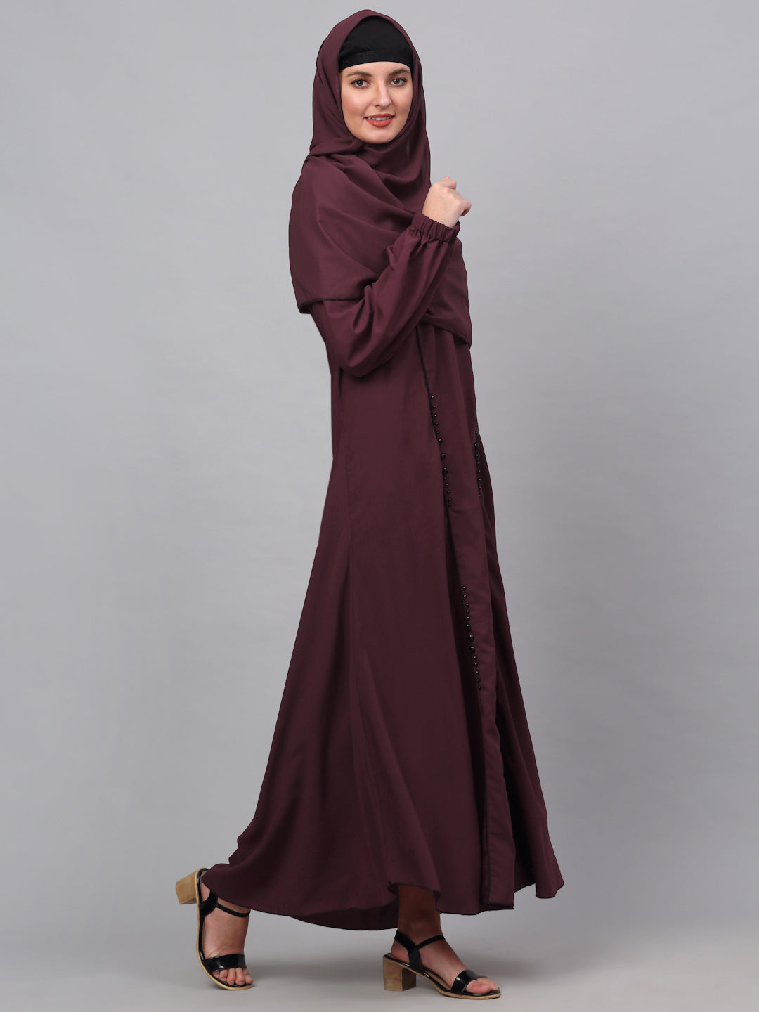 Klotthe Women Maroon Embellished Burqa With Scarves