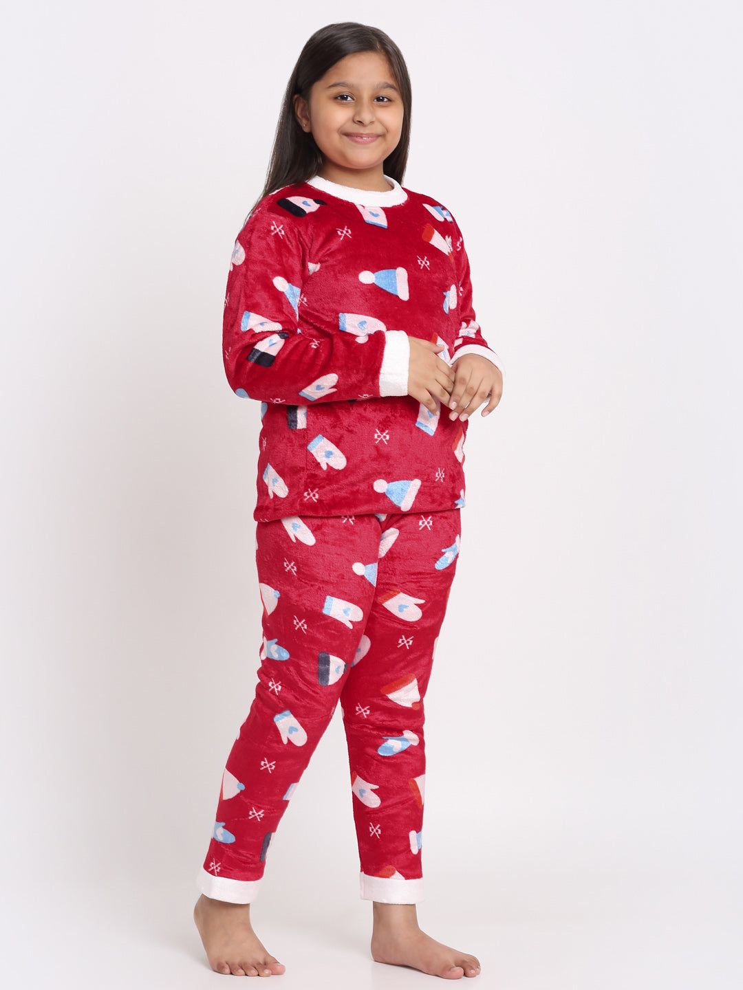 Klotthe Girls Multicolor Cartoon Characters Wool Blend Night Suit