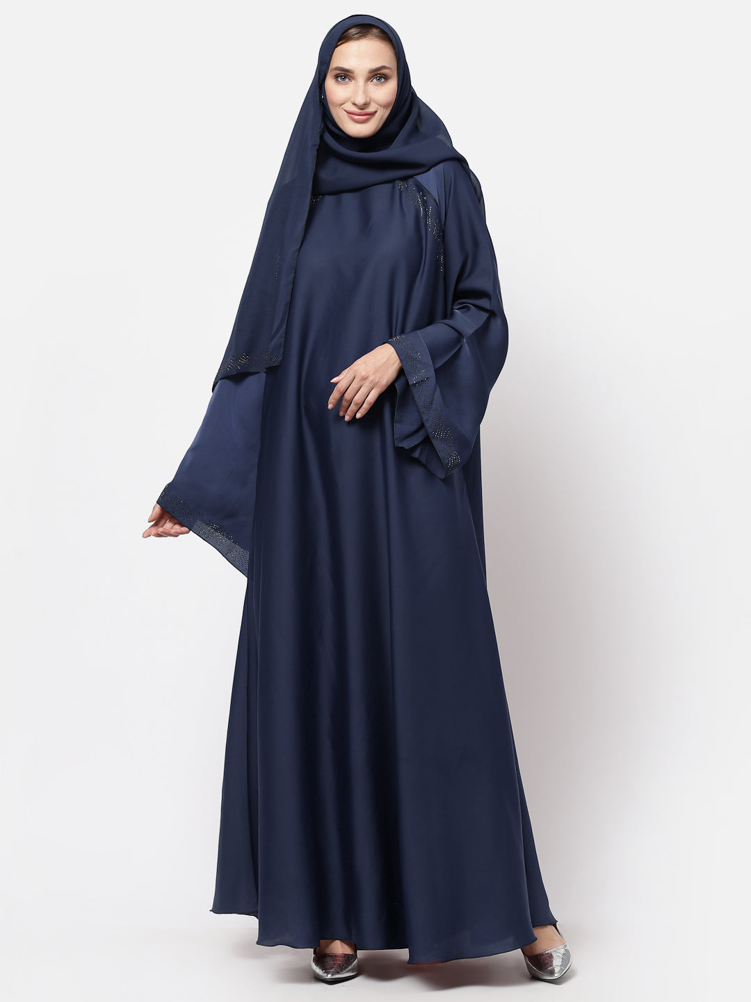 Klotthe Women Blue Embellished Burqa With Scarves