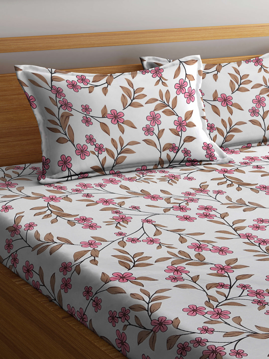 Klotthe Multicolor Floral 300 TC Cotton Blend Double Bedsheet with 2 Pillow Covers