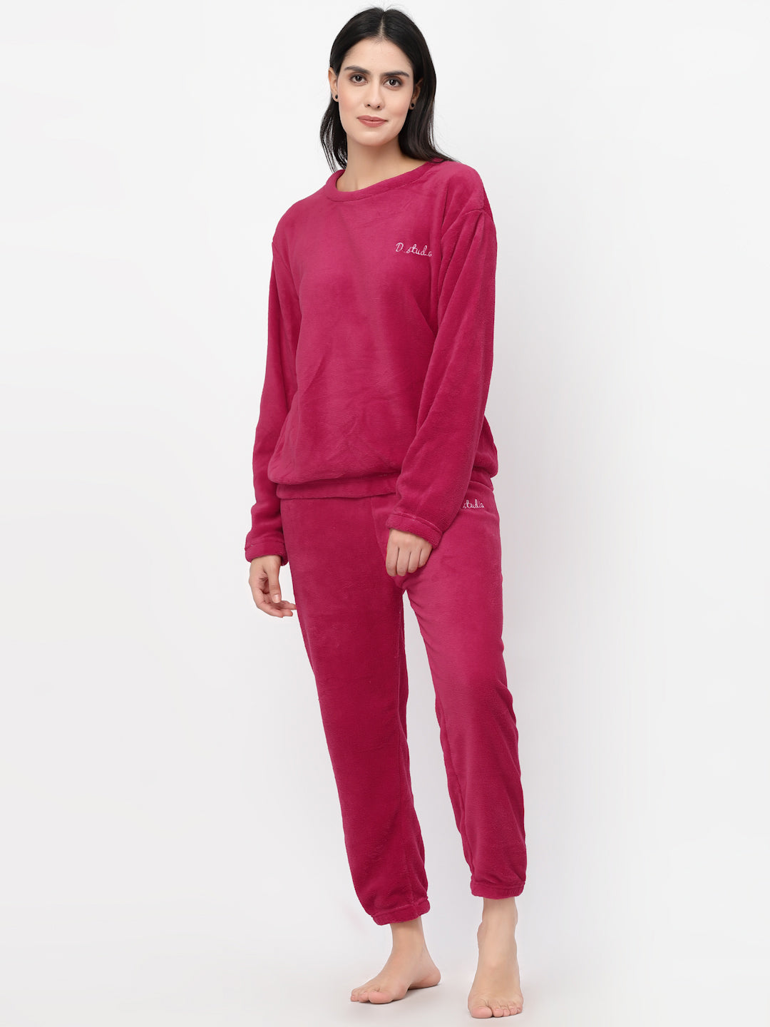 Klotthe Women Fuchsia Solid Wool Blend Night Suit