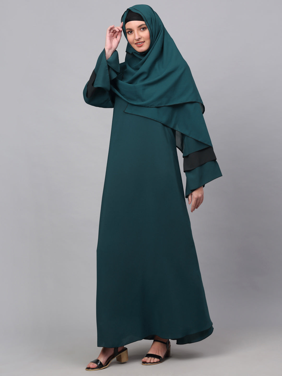 Klotthe Women Turq Embellished Burqa With Scarves