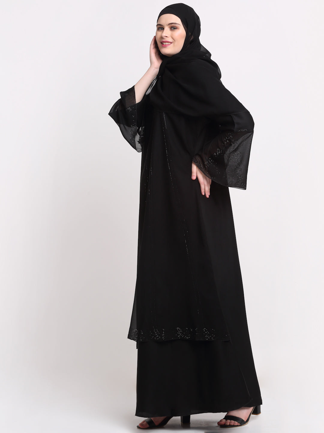 Klotthe Women Black Solid Burqa With Scarf