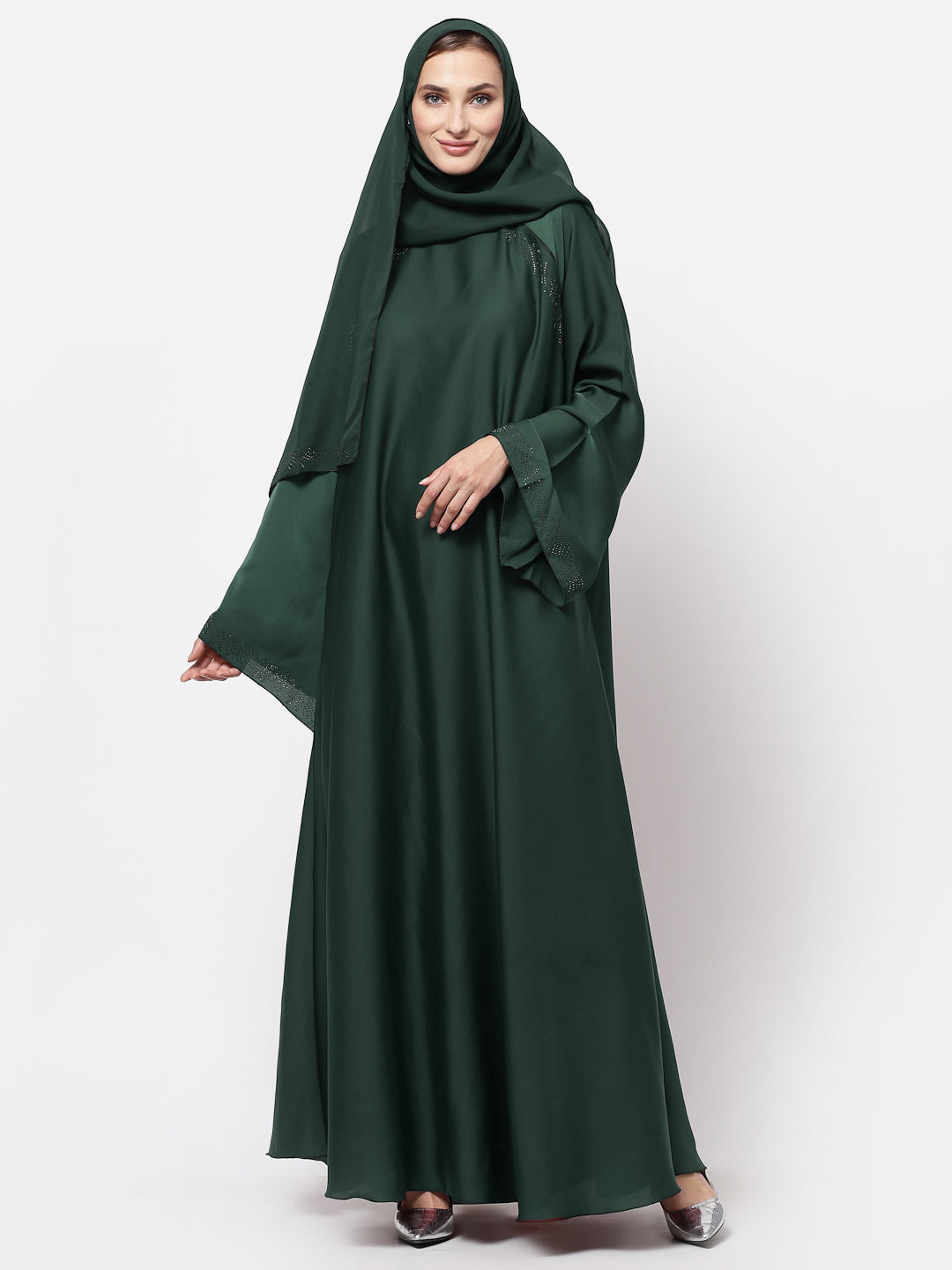 Klotthe Women Green Embellished Burqa With Scarves