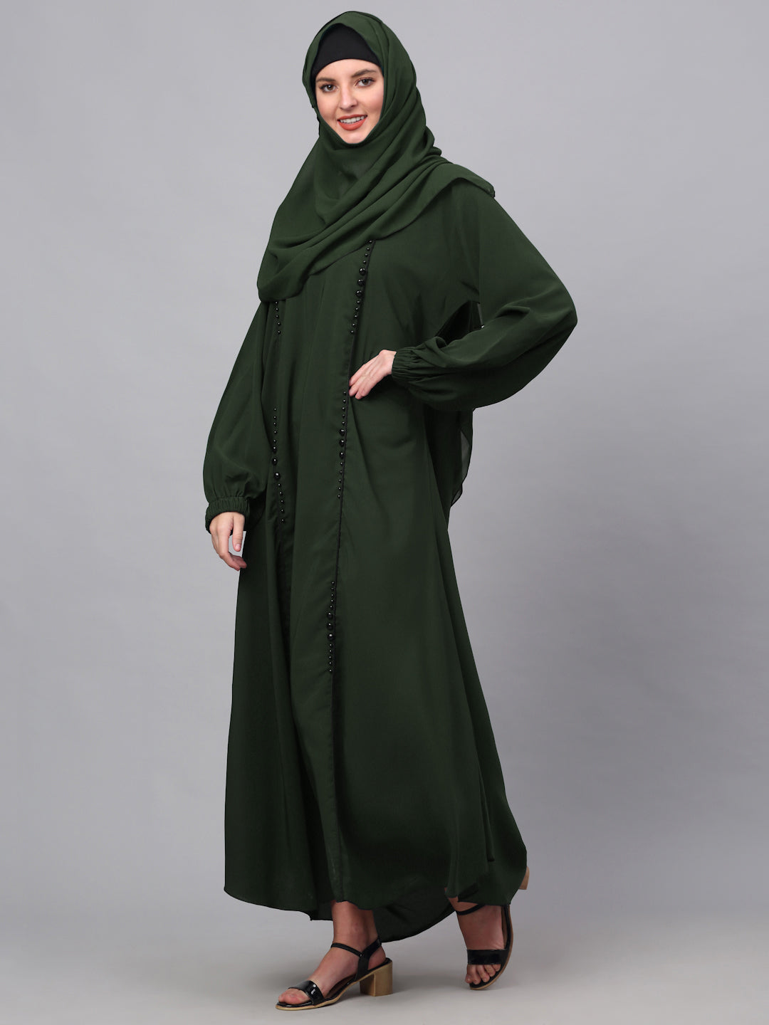 Klotthe Women Olive Embellished Burqa With Scarves