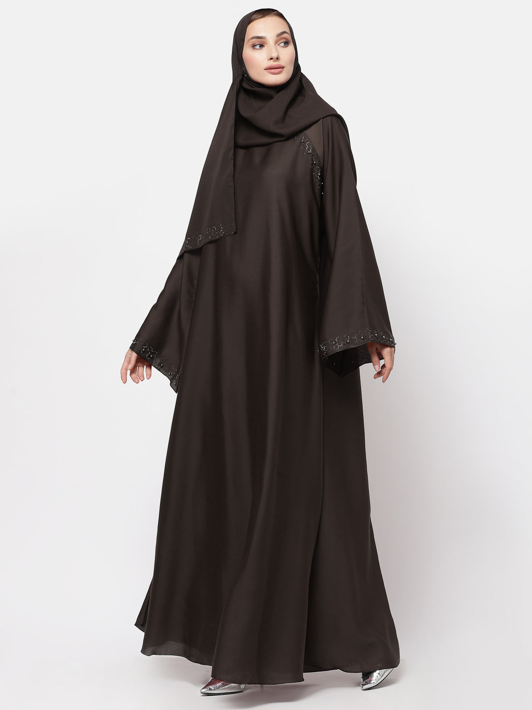 Klotthe Women Brown Embellished Burqa With Scarves