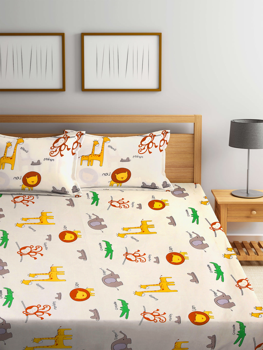 Special Kid's Edition Dinosaur Brown King Size Bed Sheet Set with 2 Pillow Covers by Klotthe® (250X220 cm)