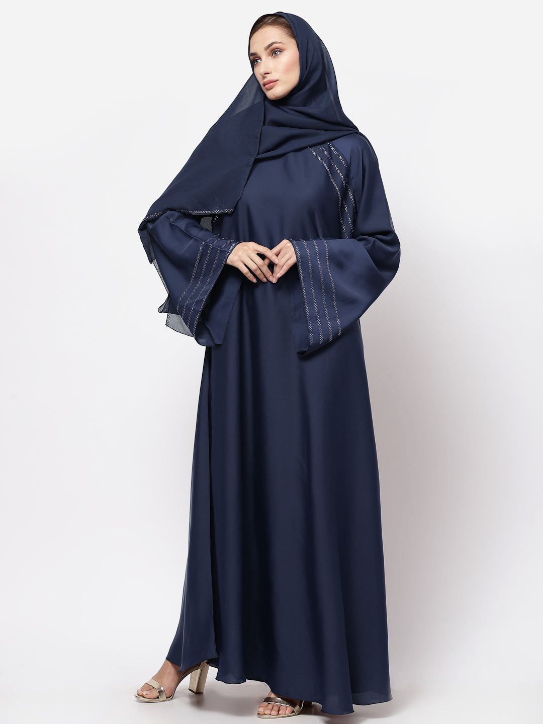 Klotthe Women Blue Embellished Burqa With Scarves