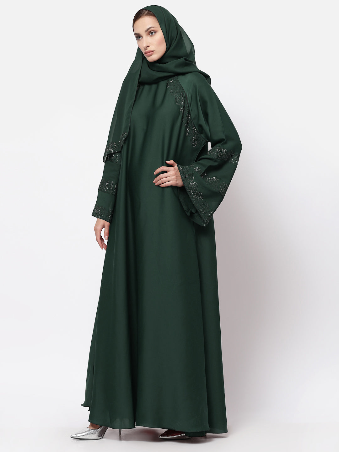 Klotthe Women Green Embellished Burqa With Scarves