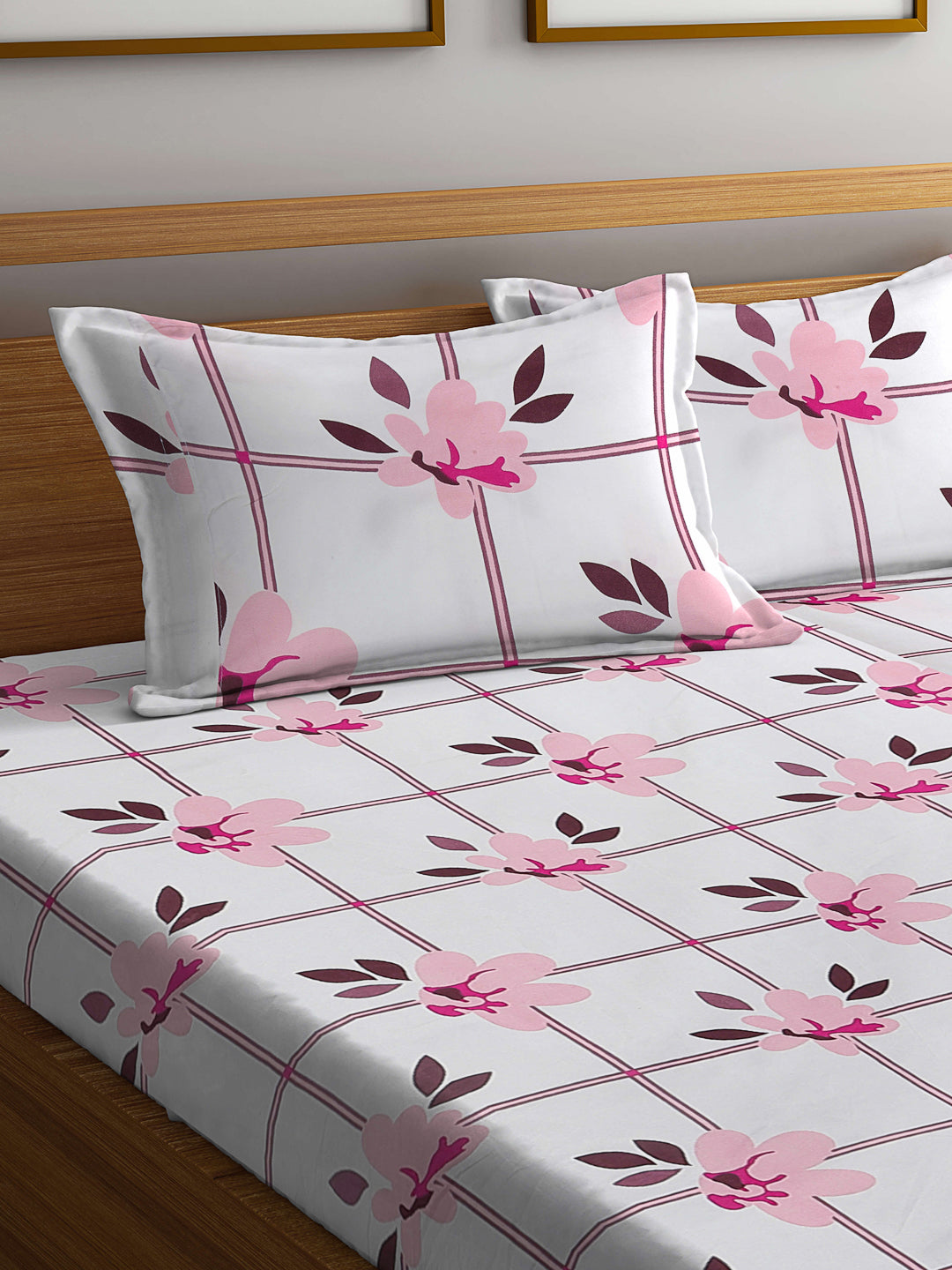 Klotthe Multicolor Floral 300 TC Cotton Blend Double Bedsheet with 2 Pillow Covers