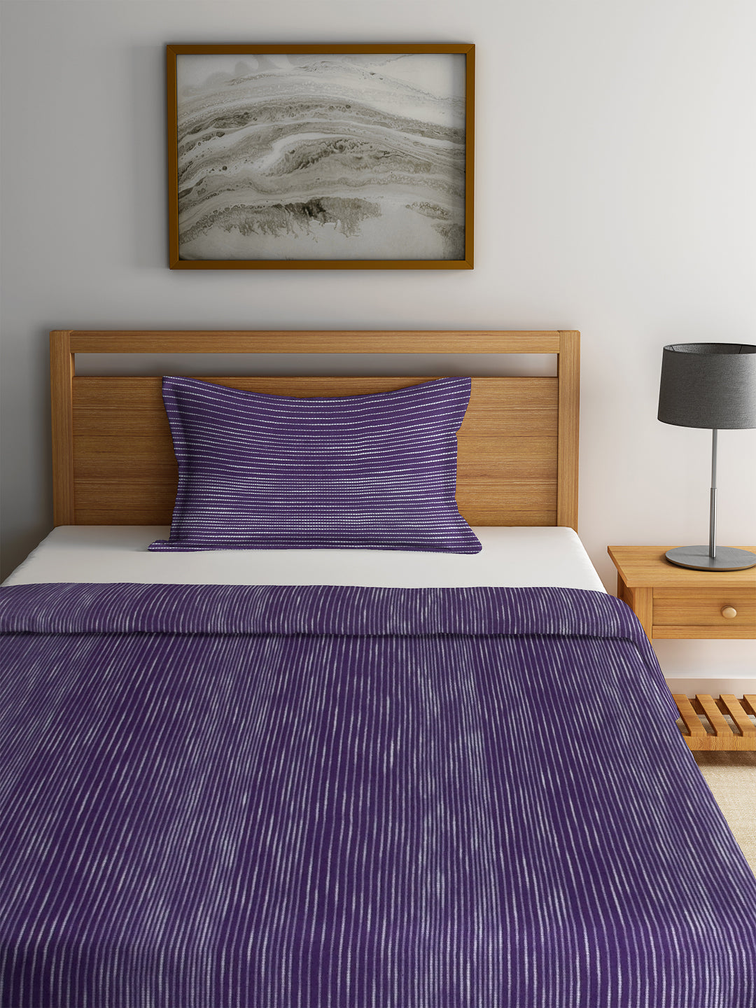 KLOTTHE Violet Cotton Woven Design  Single Bed Cover With 1 Pillow Cover (225X150 cm)