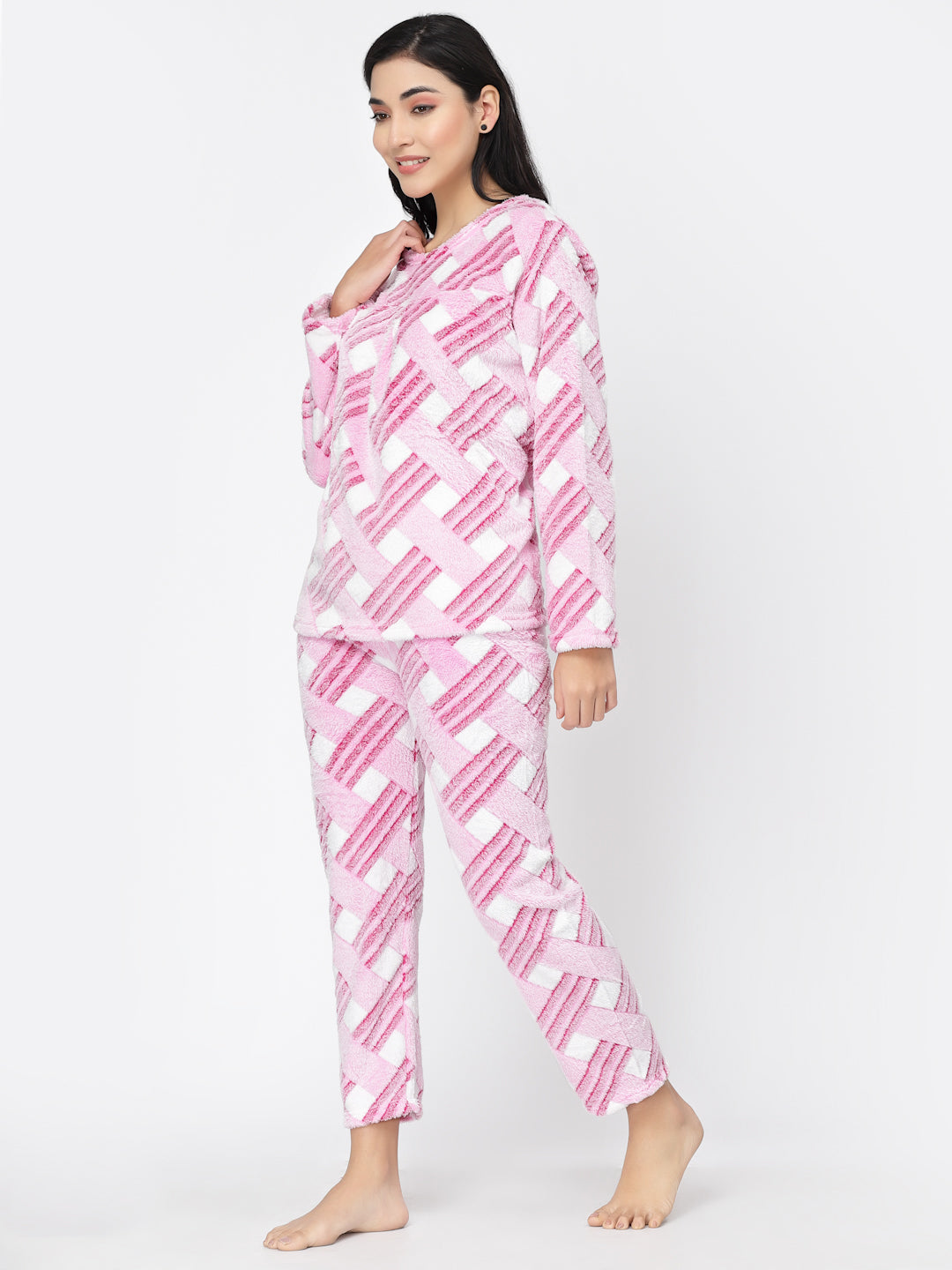 Klotthe Women Pink Printed Wool Blend Night Suit