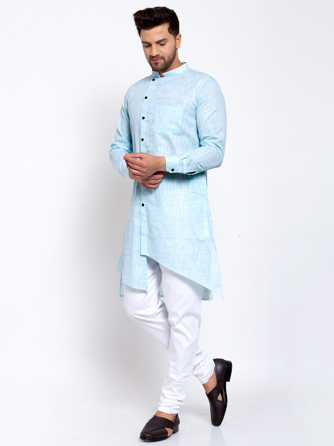 KLOTTHE SkyBlue Cotton Solid Kurta