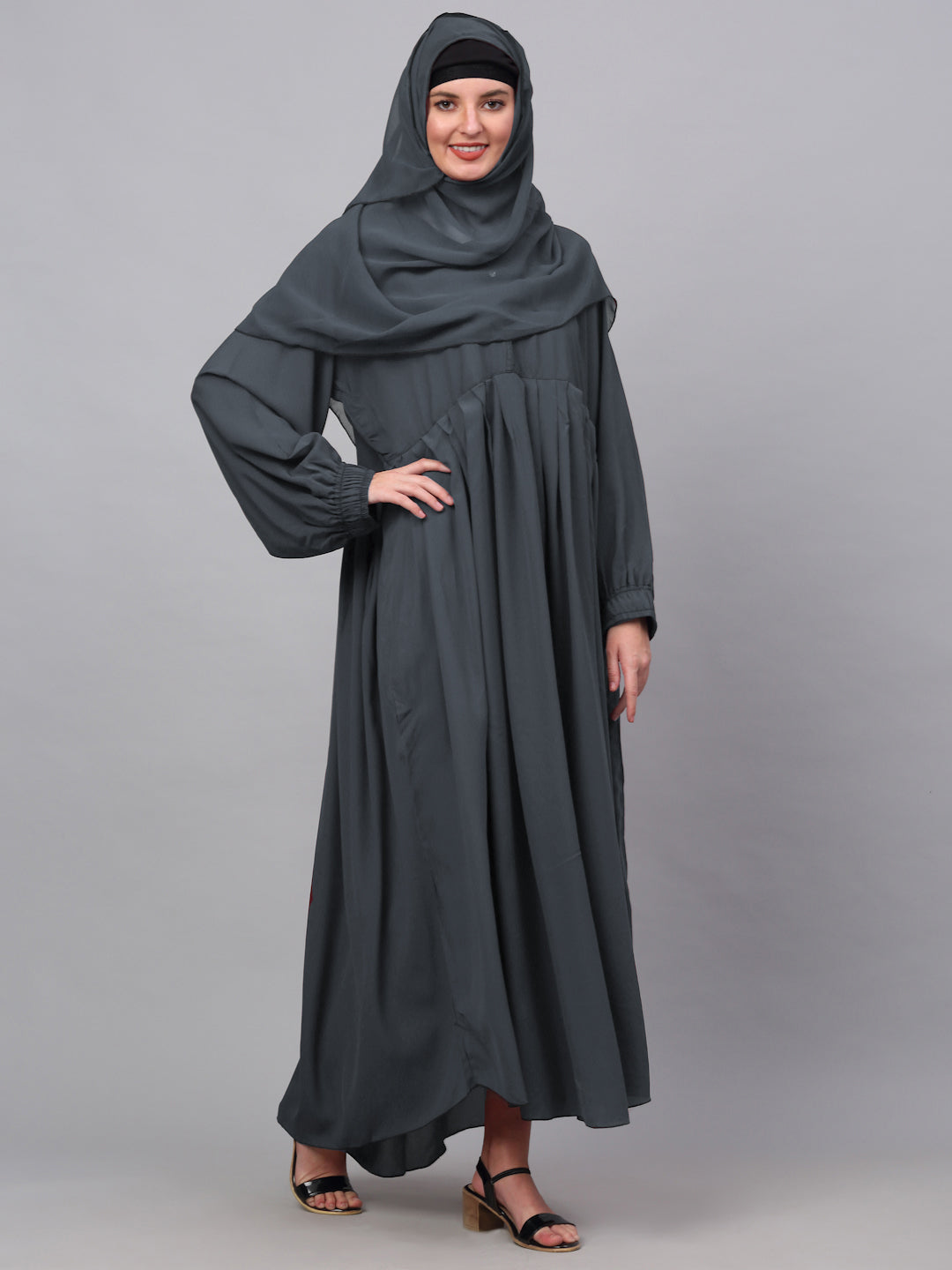 Klotthe Women Grey Embellished Burqa With Scarves