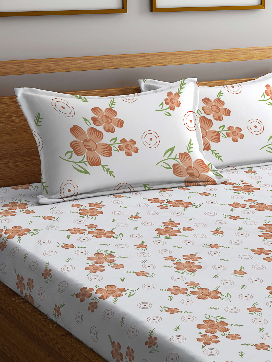 Klotthe Multicolor Floral 300 TC Cotton Blend Double Bedsheet with 2 Pillow Covers