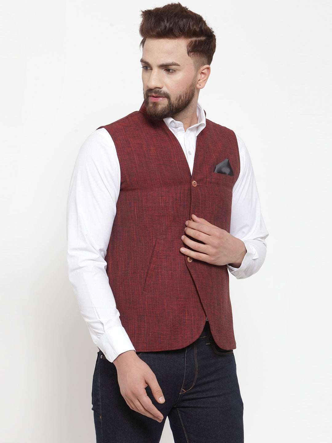 Maroon Pure Cotton Party Nehru Jackets