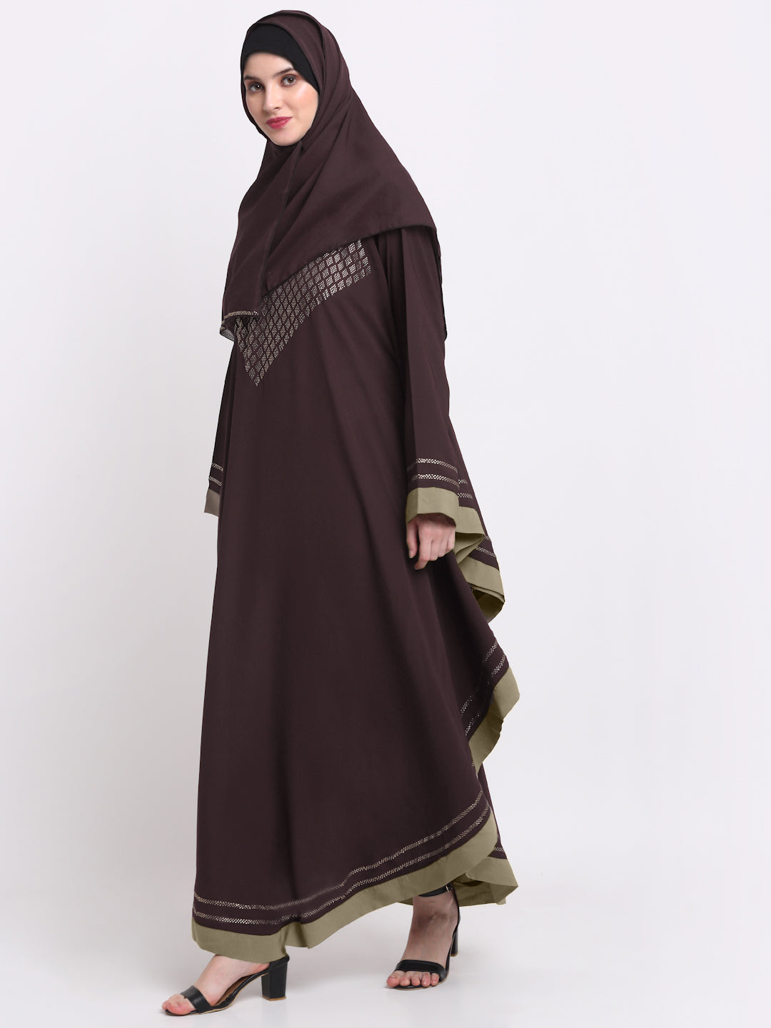 Klotthe Women Burgundy Embellished Burqa With Scarves