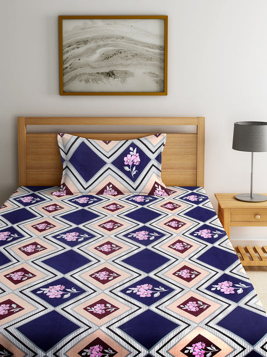 KLOTTHE Multi Polycotton Geometric BedSheet With 1 Pillow Cover (225X150 cm)