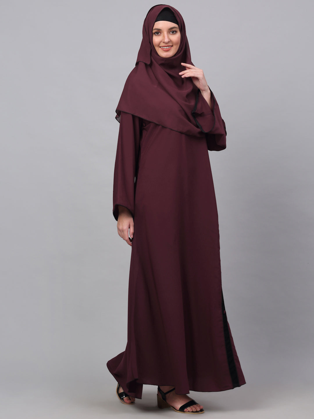 Klotthe Women Maroon Embellished Burqa With Scarves