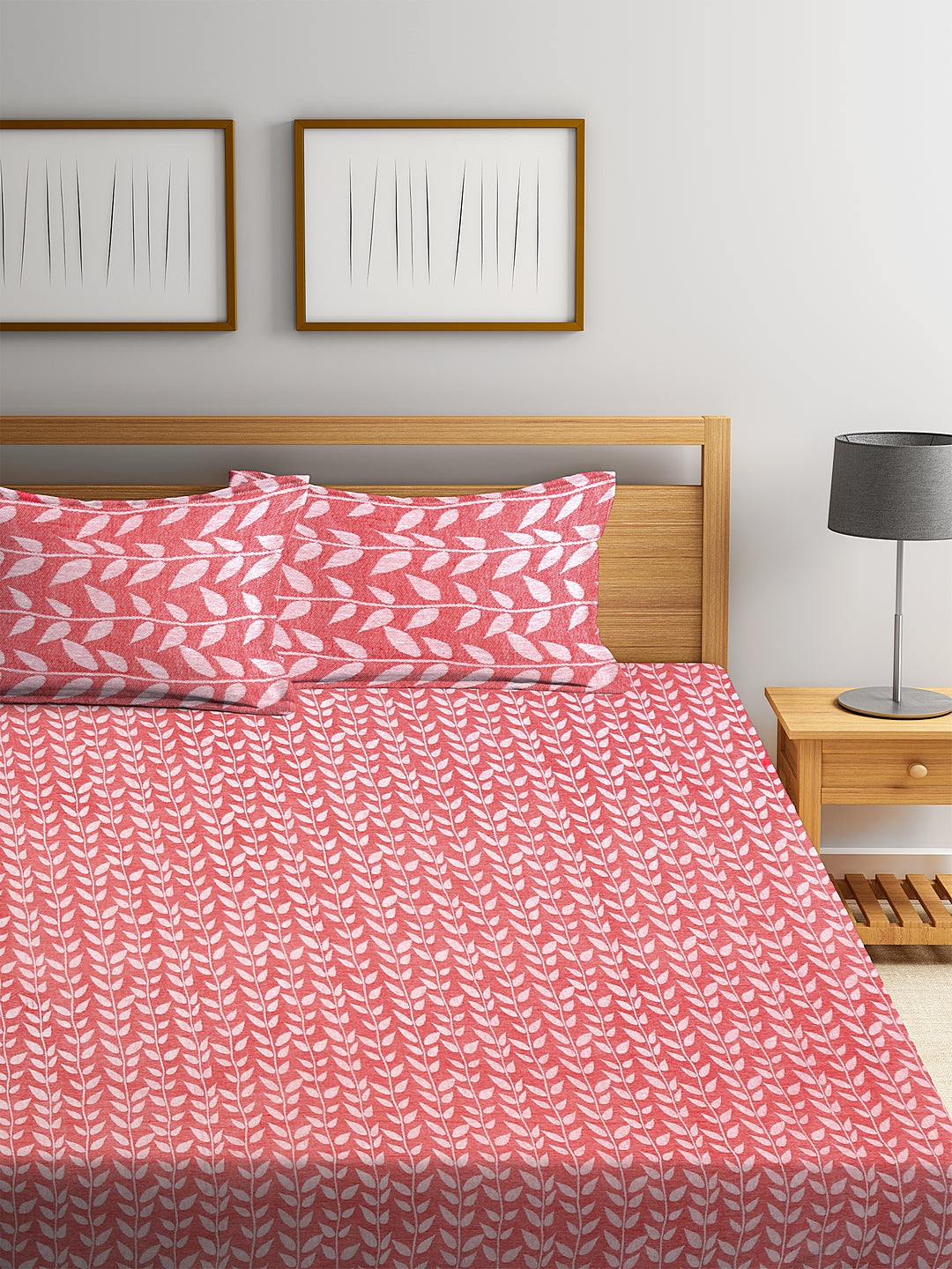 Klotthe Red Woven Design Double Bed Size Cover With 2 Pillow Covers