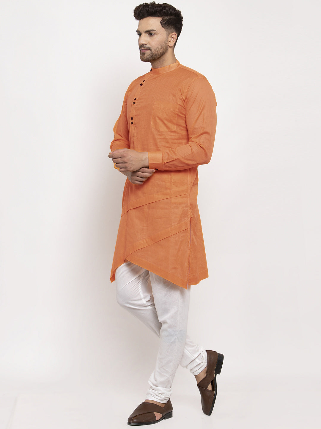 KLOTTHE Orange Cotton Solid Kurta With Pyjama