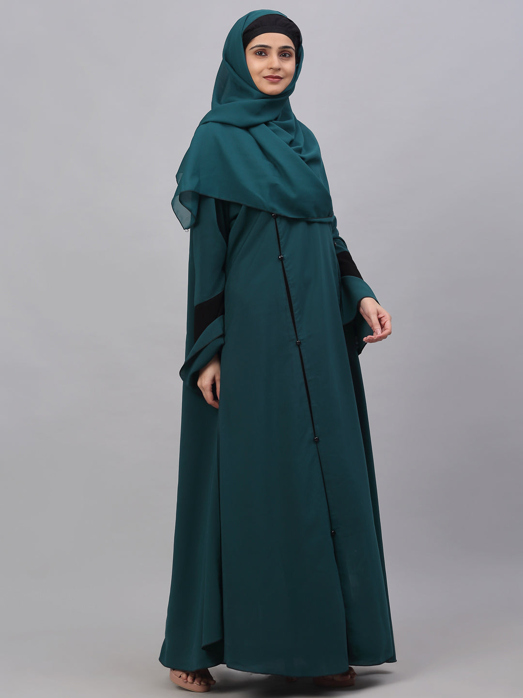 Klotthe Women Turq Embellished Burqa With Scarves