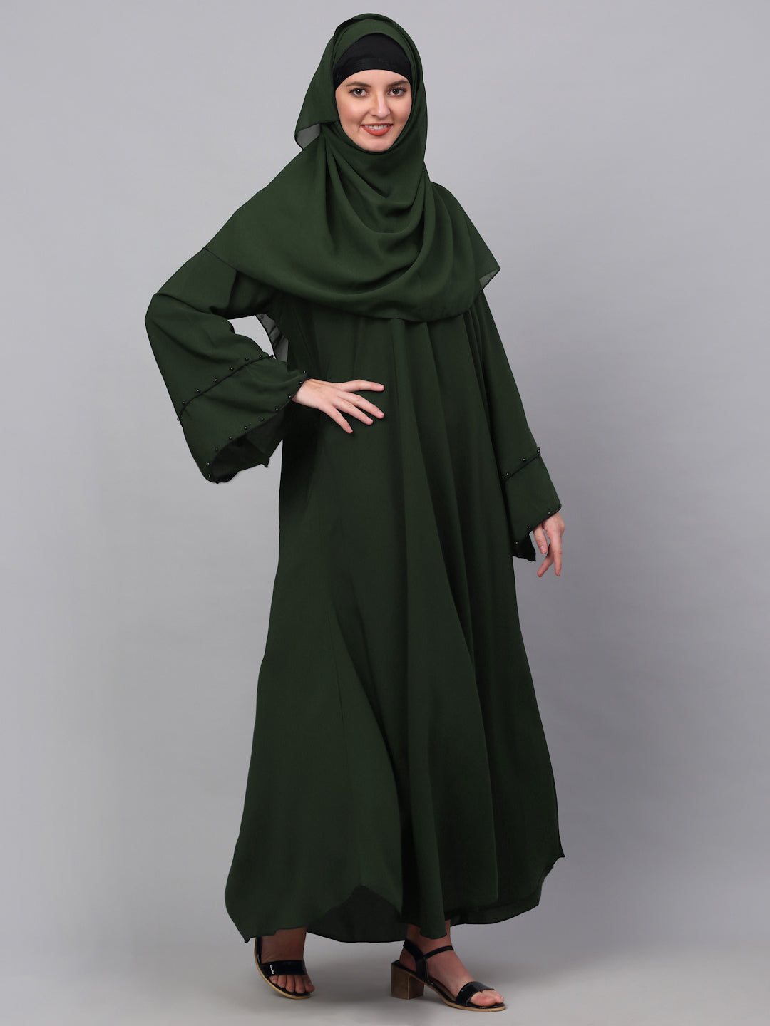 Klotthe Women Olive Embellished Burqa With Scarves