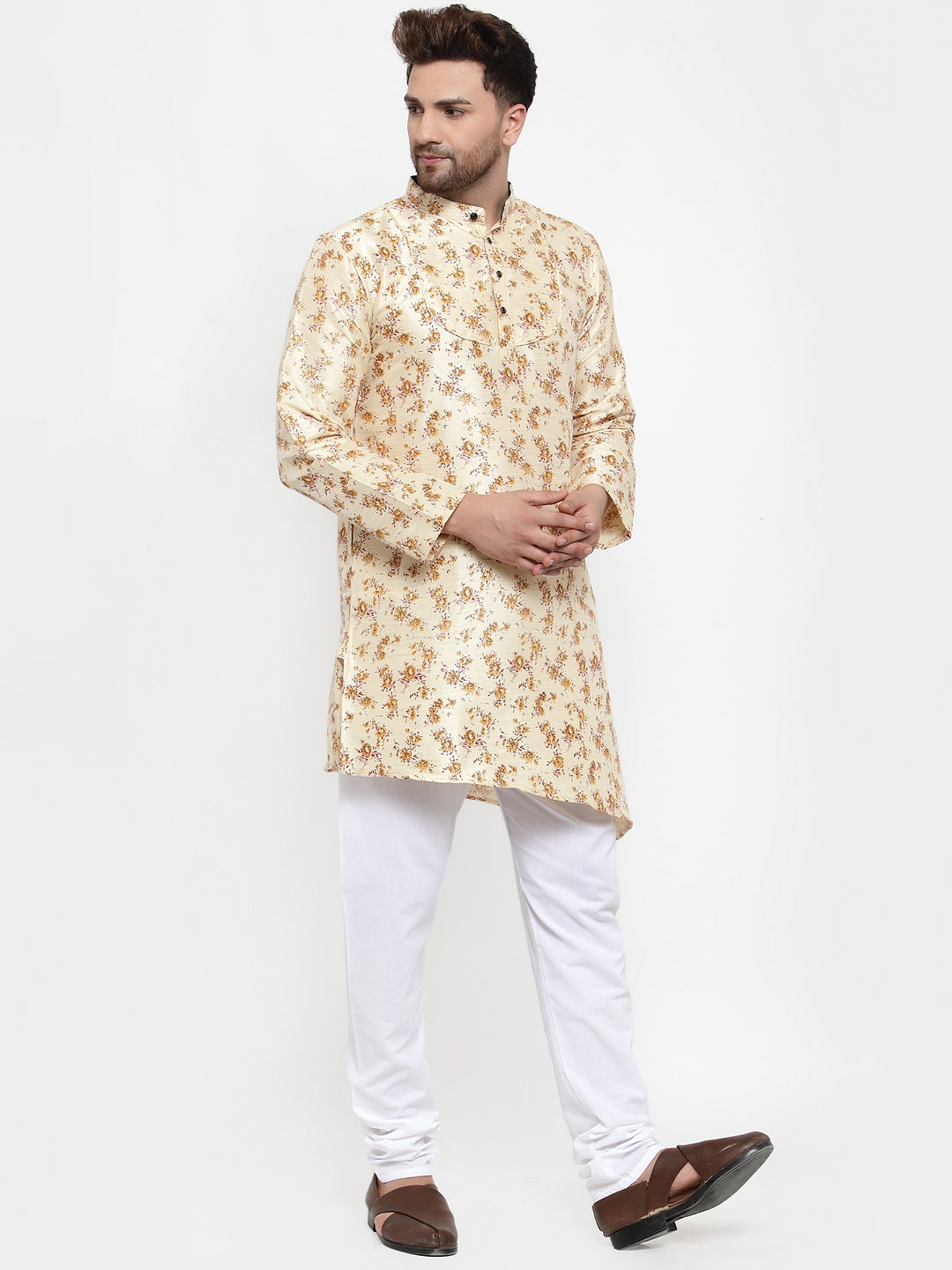 KLOTTHE Beige Cotton Self Design Kurta With Pyjama