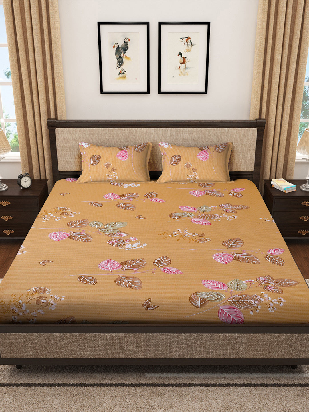 Klotthe Multicolor Floral 400 TC Pure Cotton Double Bedsheet with 2 Pillow Covers