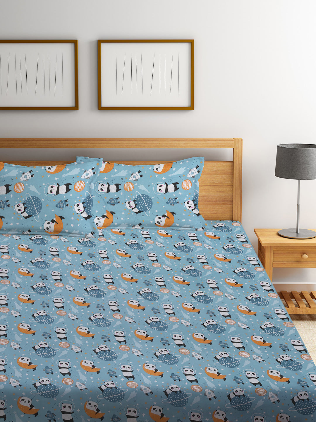 Kid's Special Cartoon Print Double Bedsheet with 2 Pillow Covers