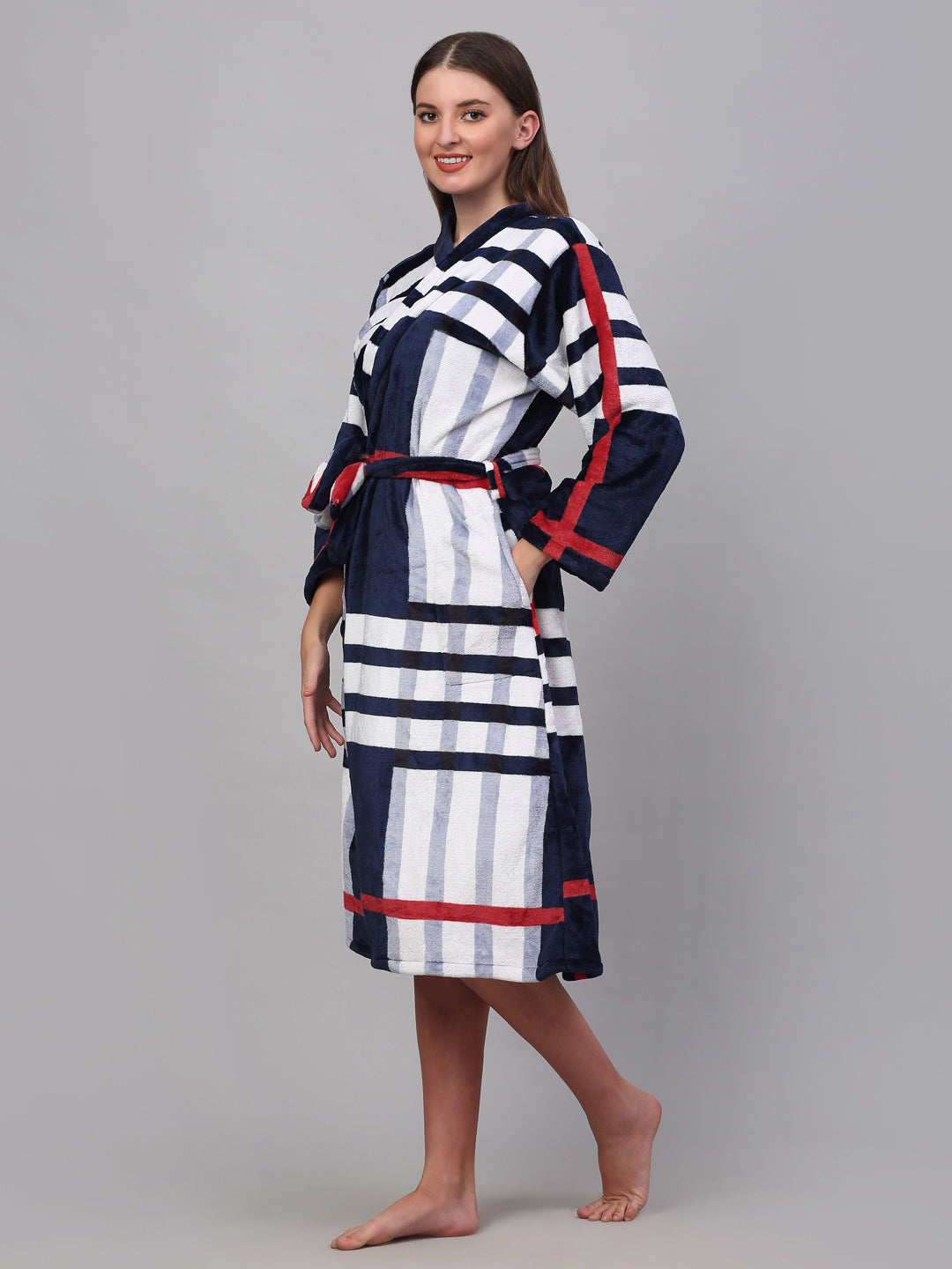 Klotthe Women MultiColor Printed Bath Robe With Belt