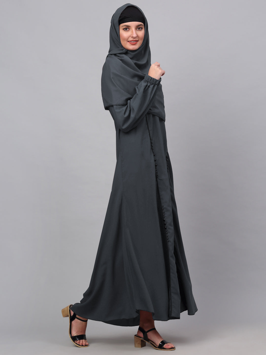 Klotthe Women Grey Embellished Burqa With Scarves