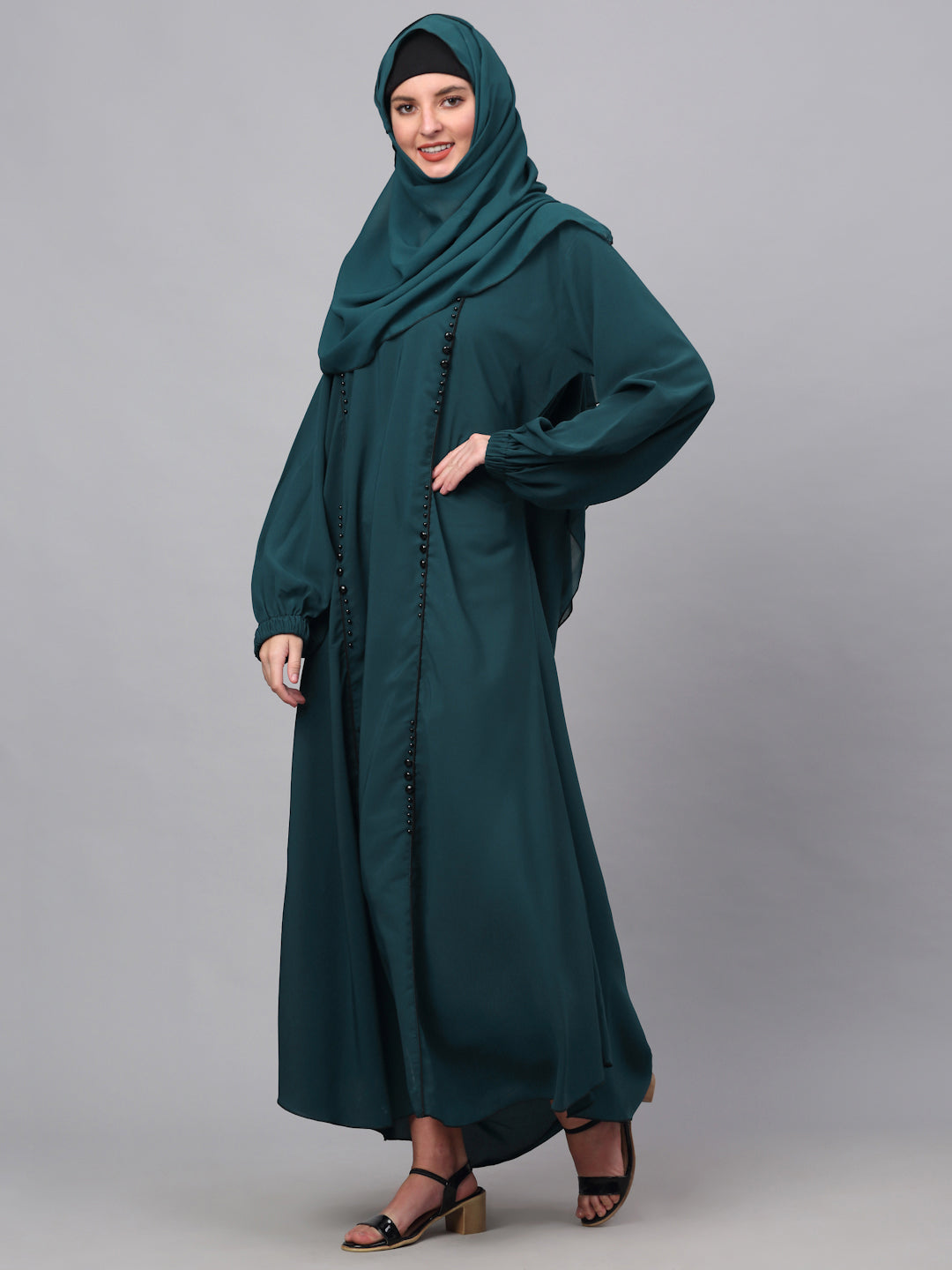 Klotthe Women Turq Embellished Burqa With Scarves