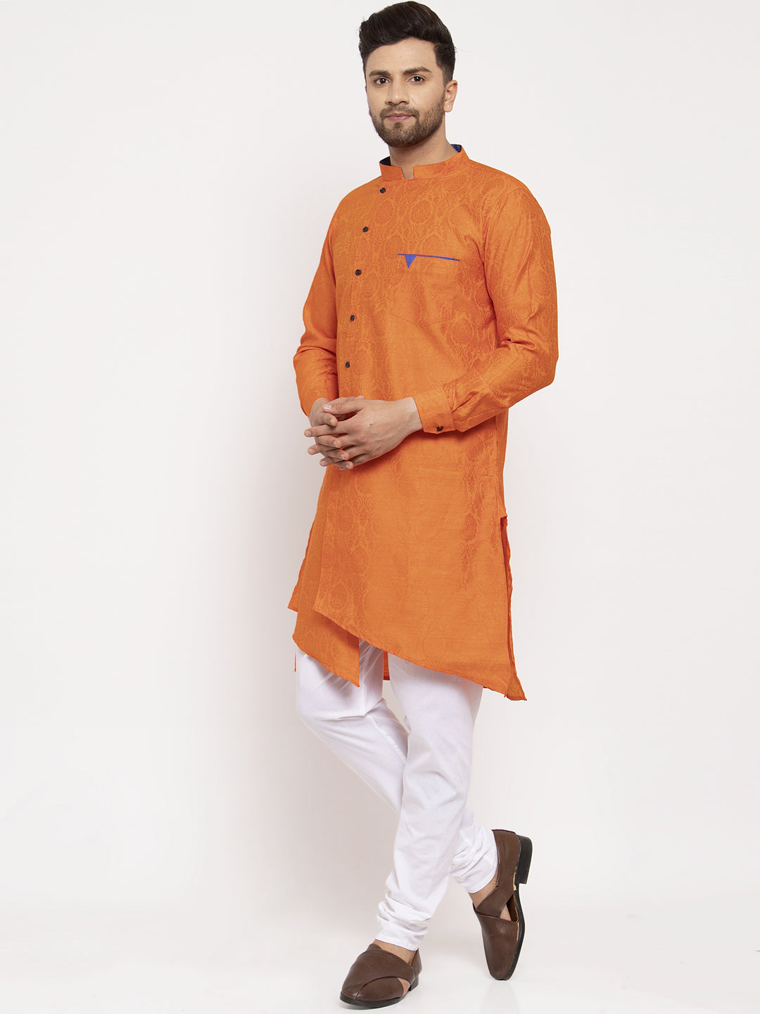 KLOTTHE Orange Cotton Silk Woven Design Kurtas