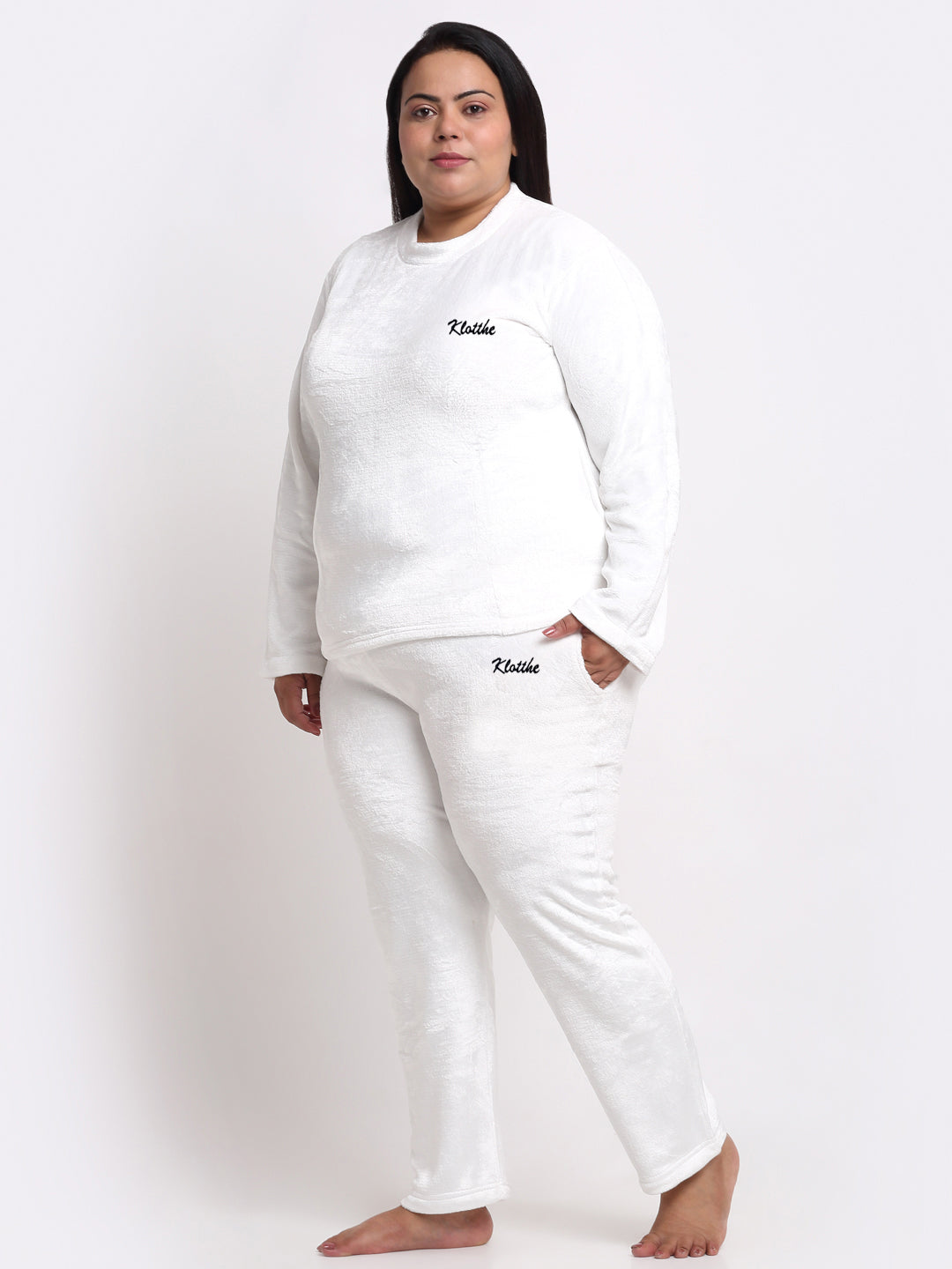 Klotthe Women White Solid Wool Blend Night Suit