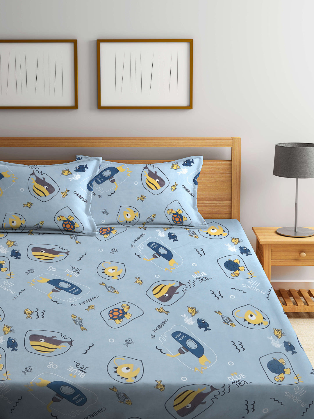 Kid's Special Cartoon Print Double Bedsheet with 2 Pillow Covers