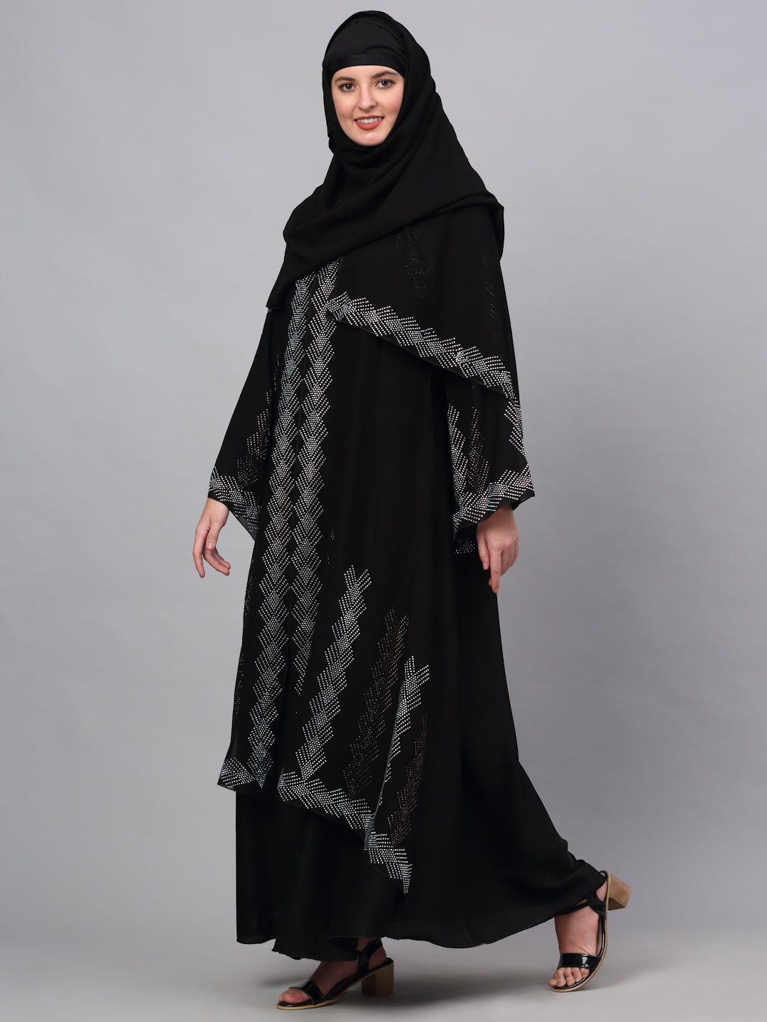 Klotthe Women Black Embellished Burqa With Scarves