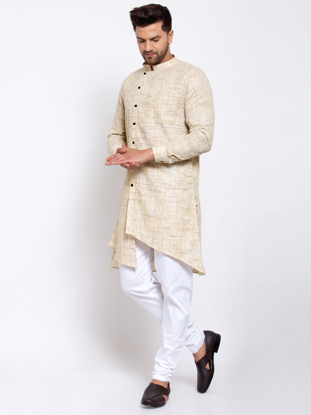 KLOTTHE Beige Cotton Solid Kurta