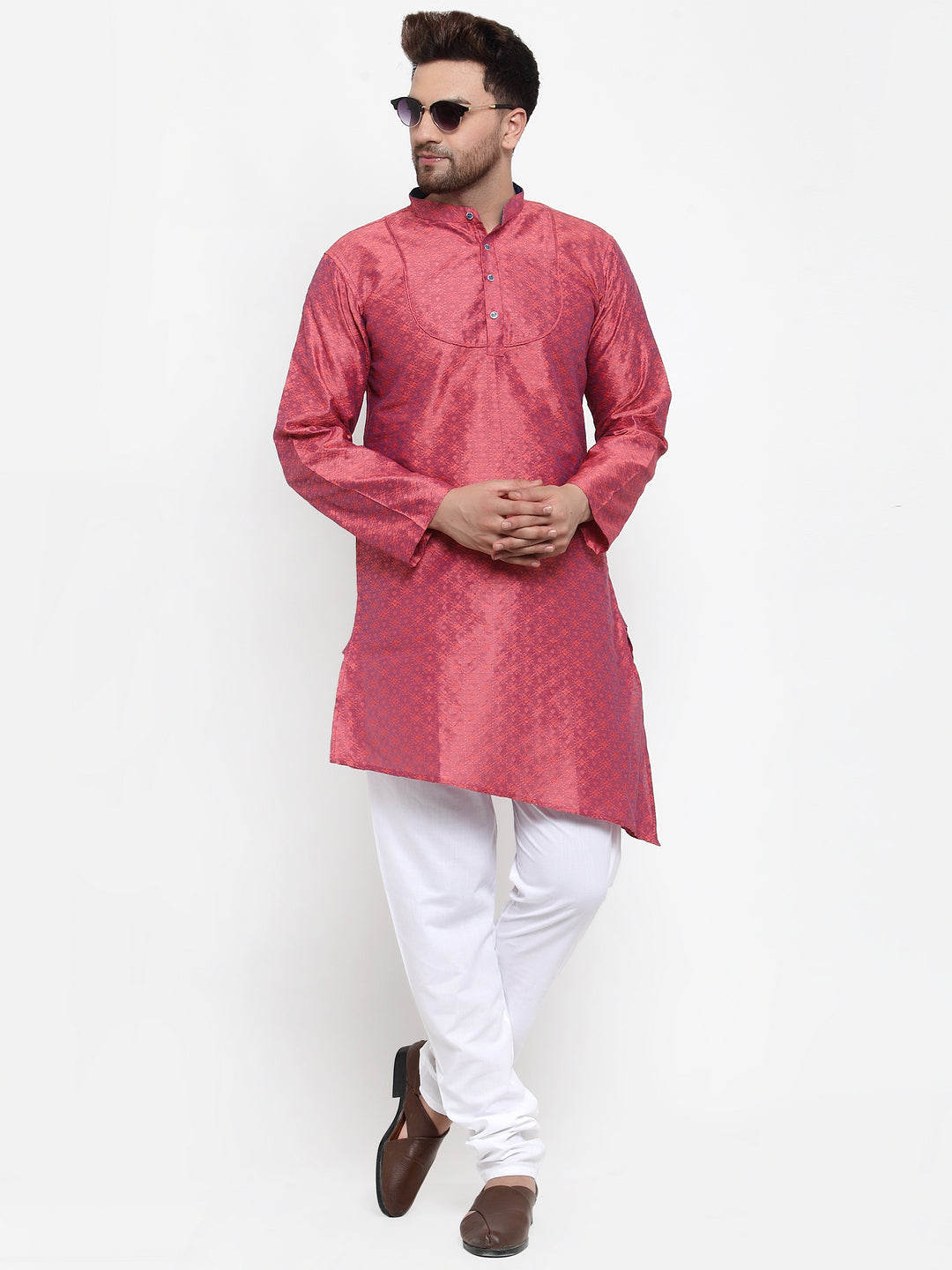 KLOTTHE Magenta Cotton Self Design Kurta With Pyjama