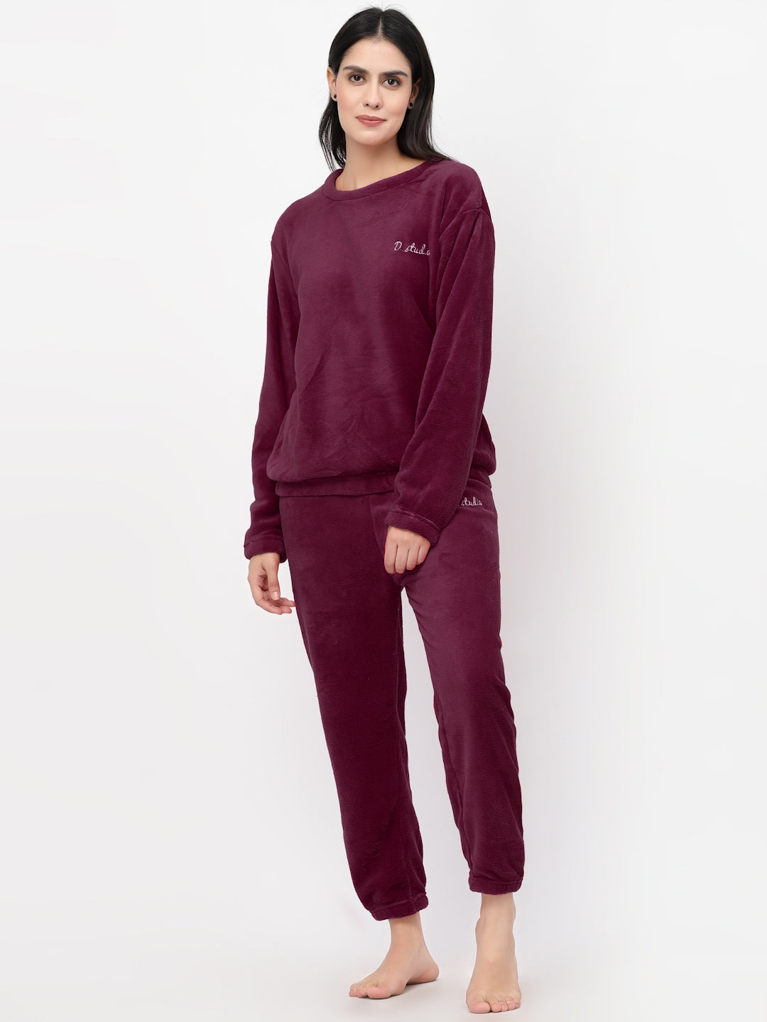 Klotthe Women Maroon Solid Wool Blend Night Suit