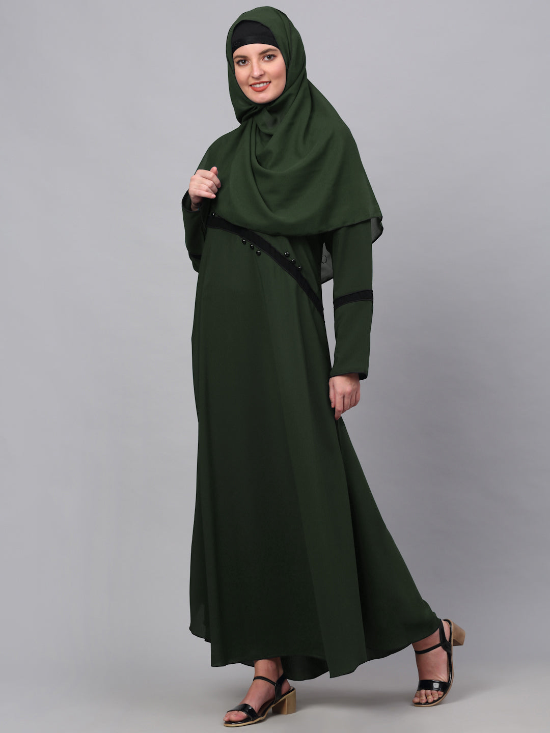 Klotthe Women Olive Embellished Burqa With Scarves