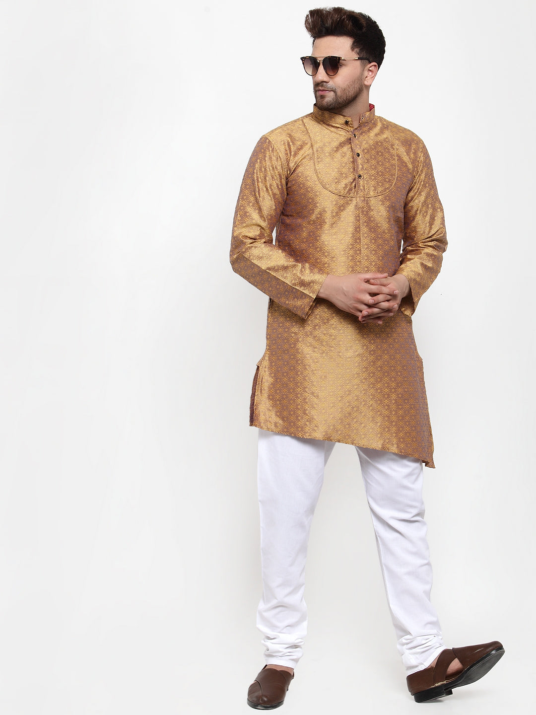 KLOTTHE Golden Cotton Self Design Kurta With Pyjama