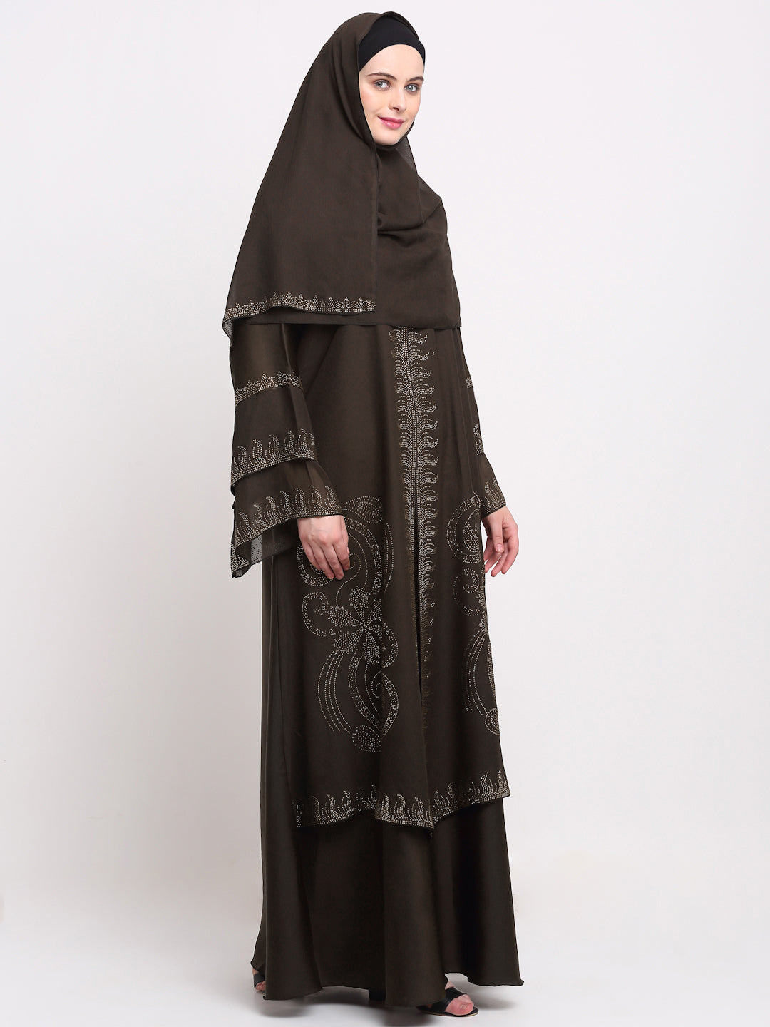 Klotthe Women Brown Embellished Burqa With Scarves