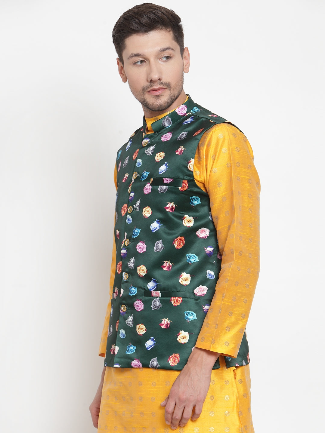 Green Polyrayon Party Nehru Jackets