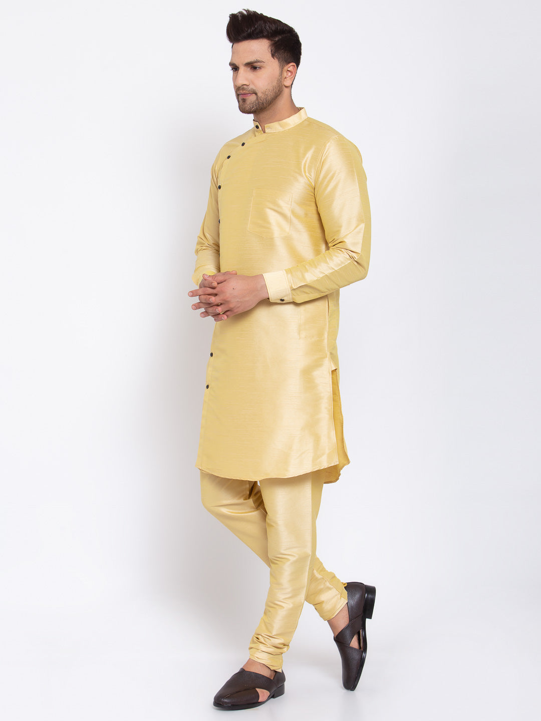 KLOTTHE Golden Cotton Solid Kurta