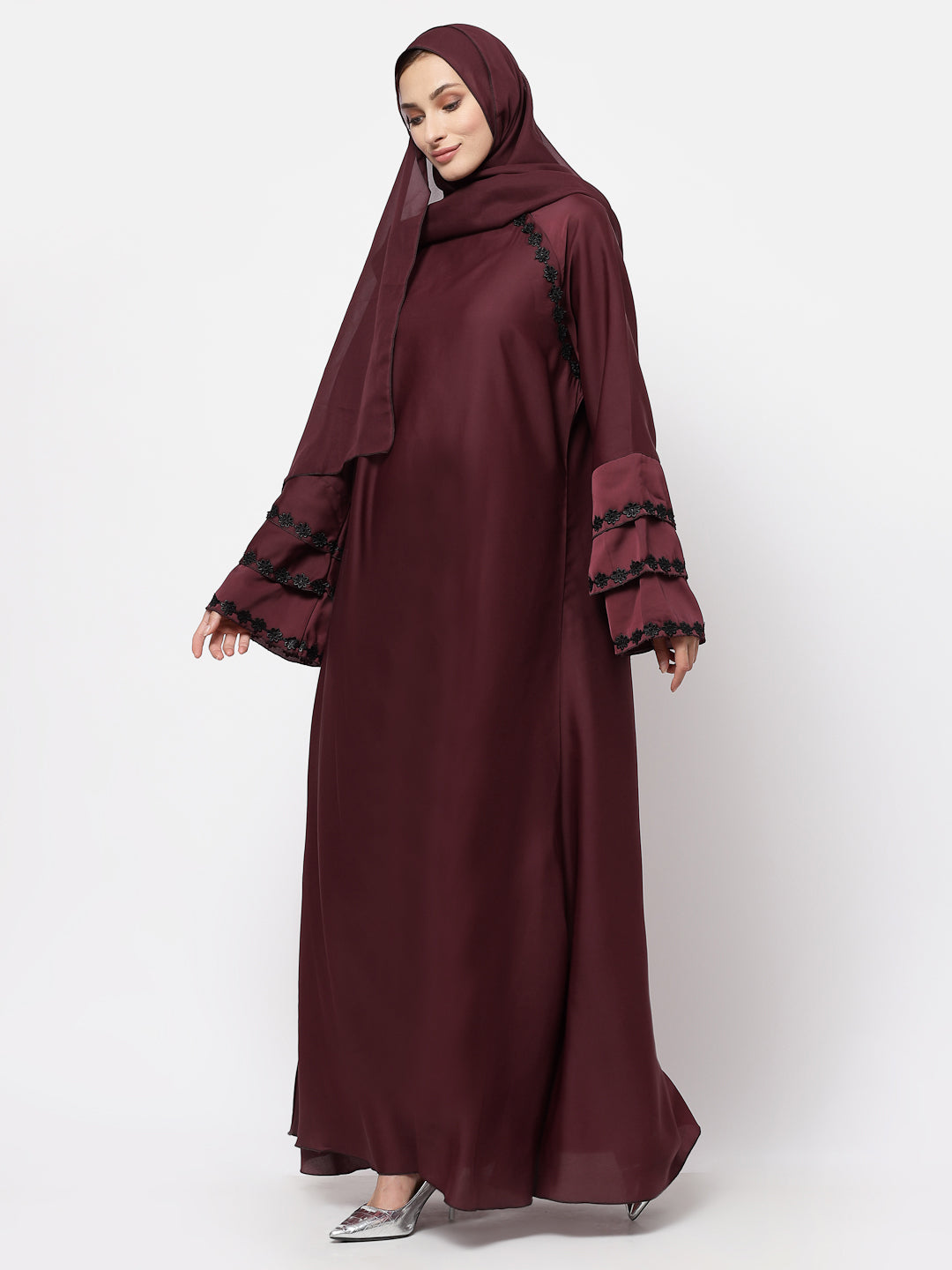 Klotthe Women Maroon Embellished Burqa With Scarves