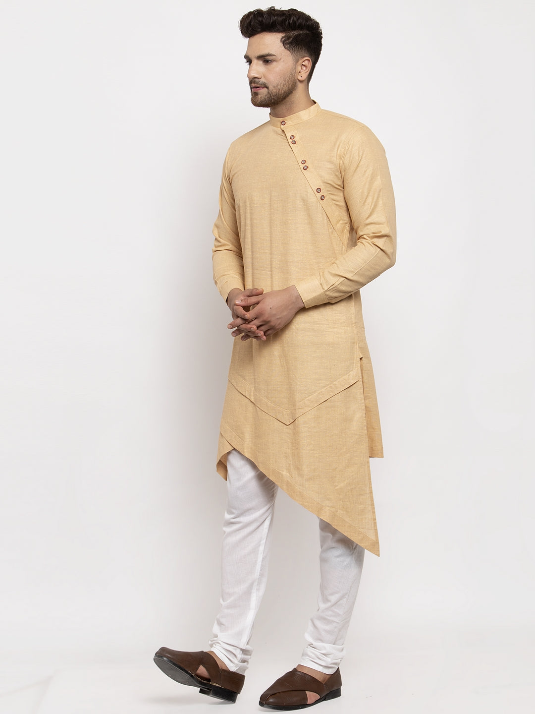 KLOTTHE Beige Cotton Solid Kurta With Pyjama