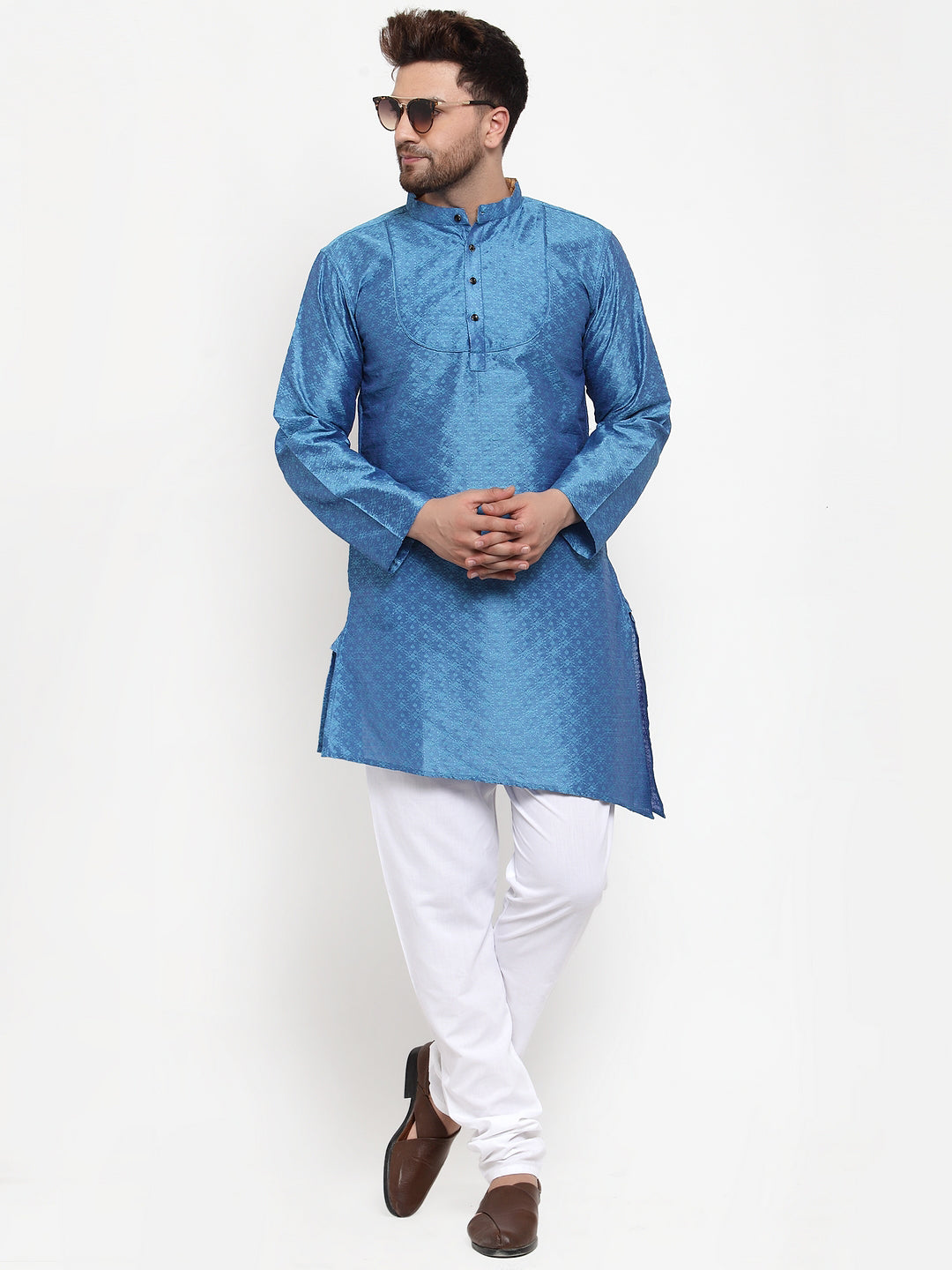 Blue Silk Geometric Party Kurtas