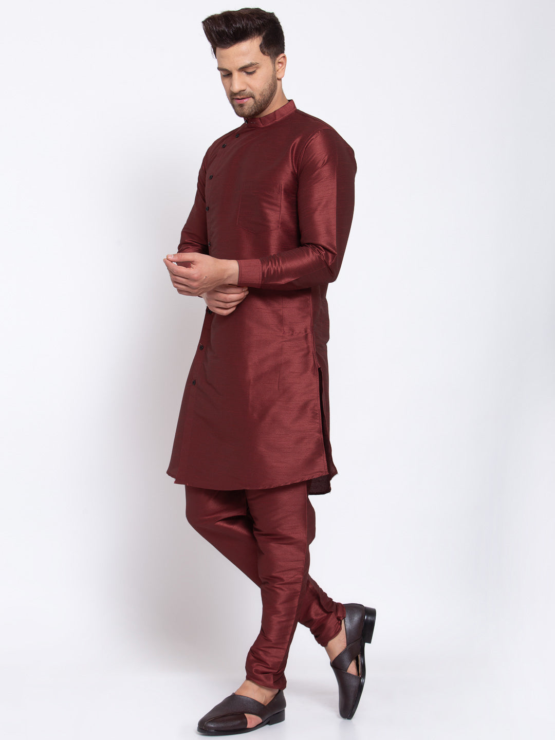 KLOTTHE Maroon Cotton Solid Kurta